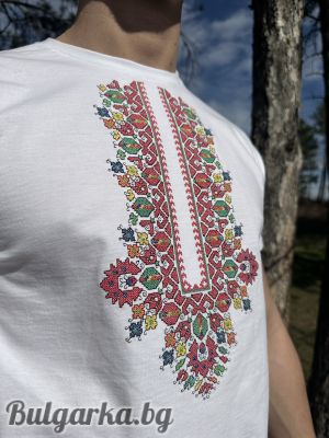Мъжка памучна тениска с бродерия